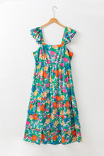 Load image into Gallery viewer, Green Plus Size Floral Smocked Back Tiered Maxi Dress
