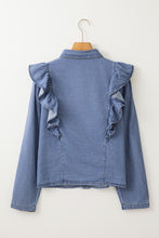 Cargar imagen en el visor de la galería, Dusk Blue Denim Ruffled Casual Top
