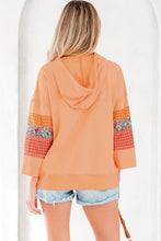 Load image into Gallery viewer, Grapefruit Orange Plaid Floral Patchwork Kangaroo Pocket Hooded Long Sleeve Top
