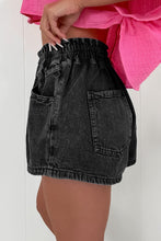 Load image into Gallery viewer, Black Drawstring High Waist Casual Denim Shorts with Pockets
