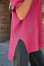 Cargar imagen en el visor de la galería, Rose Red Short Sleeve Side Slit Oversized Sweater
