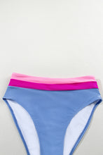 Cargar imagen en el visor de la galería, Light Blue Colorblock High Waisted Bikini Swimsuit
