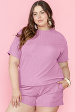 Load image into Gallery viewer, Phalaenopsis Ribbed Knit T Shirt and Shorts Plus Size Lounge Set
