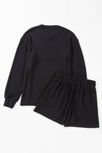 Cargar imagen en el visor de la galería, Black Corded MERRY Graphic Long Sleeve Top and Shorts Set
