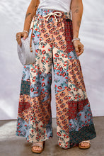 Load image into Gallery viewer, Multicolor Boho Patchwork Print Drawstring Wide Leg Pants
