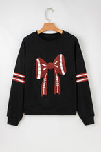 Load image into Gallery viewer, Black Varsity Baseball Bow Graphic Striped Sleeve Baggy Sweatshirt
