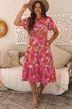 Load image into Gallery viewer, Rose Floral Short Sleeve Smocked Waist Maxi dress

