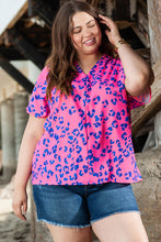 Load image into Gallery viewer, Rose Contrast Leopard Print Plus Size V Neck Blouse
