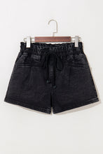 Load image into Gallery viewer, Black Drawstring High Waist Casual Denim Shorts with Pockets
