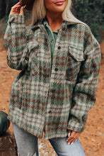 Cargar imagen en el visor de la galería, Mist Green Plaid Print Chest Pockets Turn Down Collar Shacket
