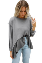 Load image into Gallery viewer, Medium Grey Waffle Long Sleeve Ruffled Patchwork Top
