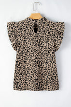 Load image into Gallery viewer, Khaki Animal Print Ruffle Sleeve Back Button Top
