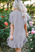 Load image into Gallery viewer, Light Grey Lace Floral Patchwork Ruffled T-shirt Dress
