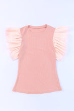 Load image into Gallery viewer, Pink Dotty Mesh Ruffle Sleeve Ribbed Knit Top
