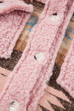 Cargar imagen en el visor de la galería, Pink Western Aztec Print Sherpa Splicing Buttoned Flap Pocket Coat
