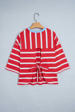 Cargar imagen en el visor de la galería, Racing Red Striped Bow Tie Hollowed Back 7/8 Sleeve Casual T-Shirt
