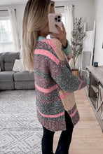 Cargar imagen en el visor de la galería, Multicolour Color Block Striped Side Slit Open Front Cardigan

