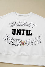 Load image into Gallery viewer, White CLASSY UNTIL KICKOFF Plush Letter Patched Loose Sweatshirt
