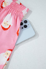 Cargar imagen en el visor de la galería, Pink Christmas Santa Claus Print Satin Shirt and Shorts Set
