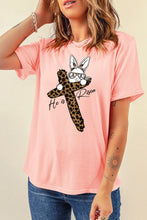 Load image into Gallery viewer, Pink He is Risen Easter Bunny Leopard Cross Graphic Tee
