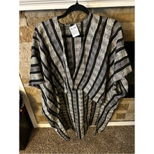 Load image into Gallery viewer, 90s Vintage 100% Cotton Striped Black &amp; Gray Kimono Sweater Poncho
