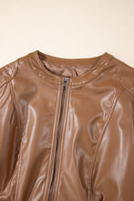 Cargar imagen en el visor de la galería, Chestnut Solid Faux Leather Zipper Slim Fit Jacket
