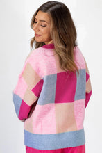 Cargar imagen en el visor de la galería, Rose Red Color Block Drop Shoulder Crewneck Loose Fit Sweater
