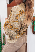 Load image into Gallery viewer, Khaki Western Pattern Knitted Button V Neck Cardigan Sweater
