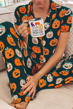 Cargar imagen en el visor de la galería, Orange Halloween Pattern Short Sleeve Shirt Pajama Set
