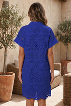 Load image into Gallery viewer, Rose Red Solid Color Eyelet Embroidered T Shirt Mini Dress
