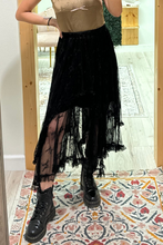 Load image into Gallery viewer, Black Lace Cascading Tiered High Waist Maxi Skirt
