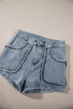 Cargar imagen en el visor de la galería, Dusk Blue Studded Acid Wash Jean Shorts
