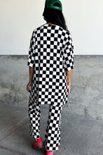 Cargar imagen en el visor de la galería, Black Checkered Print Half Sleeve Tunic Top and Flared Pants Set
