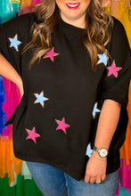 Load image into Gallery viewer, Black Sequin Chenille Star Pattern Plus Size Tee
