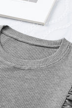 Load image into Gallery viewer, Gray Dotty Mesh Ruffle Sleeve Ribbed Knit Top
