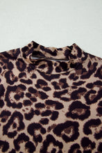 Load image into Gallery viewer, Khaki Leopard High Neck Long Sleeve Western Slim Top
