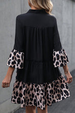 Load image into Gallery viewer, Black Leopard Patchwork Split Neck Ruffle Curvy Dress
