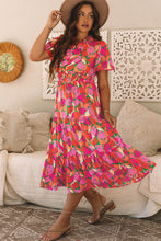 Load image into Gallery viewer, Rose Floral Short Sleeve Smocked Waist Maxi dress
