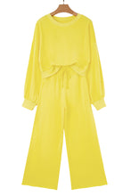 Load image into Gallery viewer, Yellow Cream Drop Shoulder Puff Sleeve Crop Pullover Drawstring Wide Leg Pants Set
