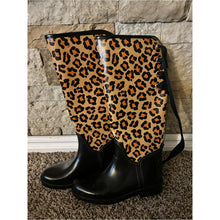 Load image into Gallery viewer, Authentic Coach Leopard-Print Leather Knee Boots - Black &amp; Brown
