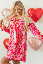 Load image into Gallery viewer, Red Floral Print High Waist V Neck Babydoll Mini Dress
