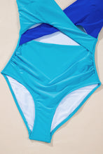 Load image into Gallery viewer, Light Blue Crossover Colorblock Cutout One Piece Swimsuit
