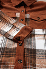 Cargar imagen en el visor de la galería, Cinnamon Plaid Corduroy Patchwork Chest Pocket Shacket
