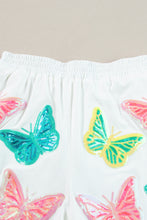 Load image into Gallery viewer, White Colorful Sequin Butterfly Puff Sleeve Top Shorts Set
