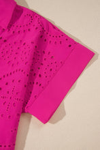 Cargar imagen en el visor de la galería, Rose Red Solid Color Eyelet Embroidered T Shirt Mini Dress
