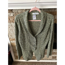 Load image into Gallery viewer, Willow Green and Black Lagenlook Textured Knit Cardigan with 90s Buttons
