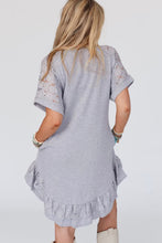 Load image into Gallery viewer, Light Grey Lace Floral Patchwork Ruffled T-shirt Dress
