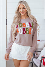 Load image into Gallery viewer, Dark Khaki GOBBLE Letter Graphic Thanksgiving Shift Sweatshirt

