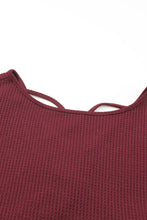 Cargar imagen en el visor de la galería, Burgundy Sequin Patchwork Sleeve Open Back Waffle Knit Top
