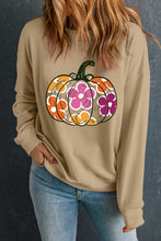 Cargar imagen en el visor de la galería, Khaki Halloween Floral Pumpkin Graphic Drop Shoulder Sweatshirt
